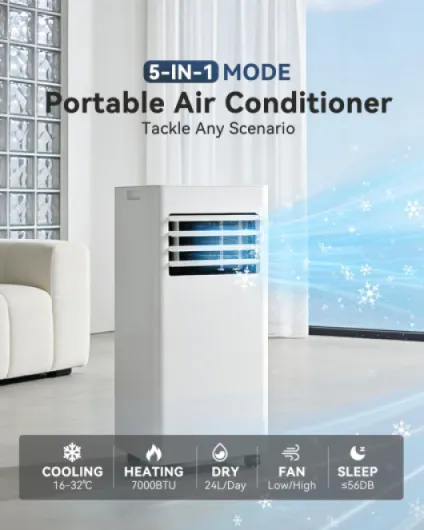Air Conditioning Unit with Smart Wifi, 9000 BTU Portable Air Conditioner Cools up to 270 sq - ft, 5-IN-1 AC Unit with Cooling&Heating&Dehumidifier&Fan&Sleep Mode, Remote Control, 24H Timer White 9000 BTU with Heat