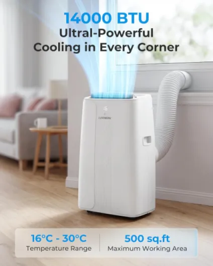 LEENON Air Conditioning Unit 14000 BTU Portable Air Conditioner, Powerful 4-in-1 AC Conditioners Dehumidifier Fan & Sleep Mode, Aircon Unit with 24H Timer,Auto-Swing, Remote Control, Exhaust Hose Cool White
