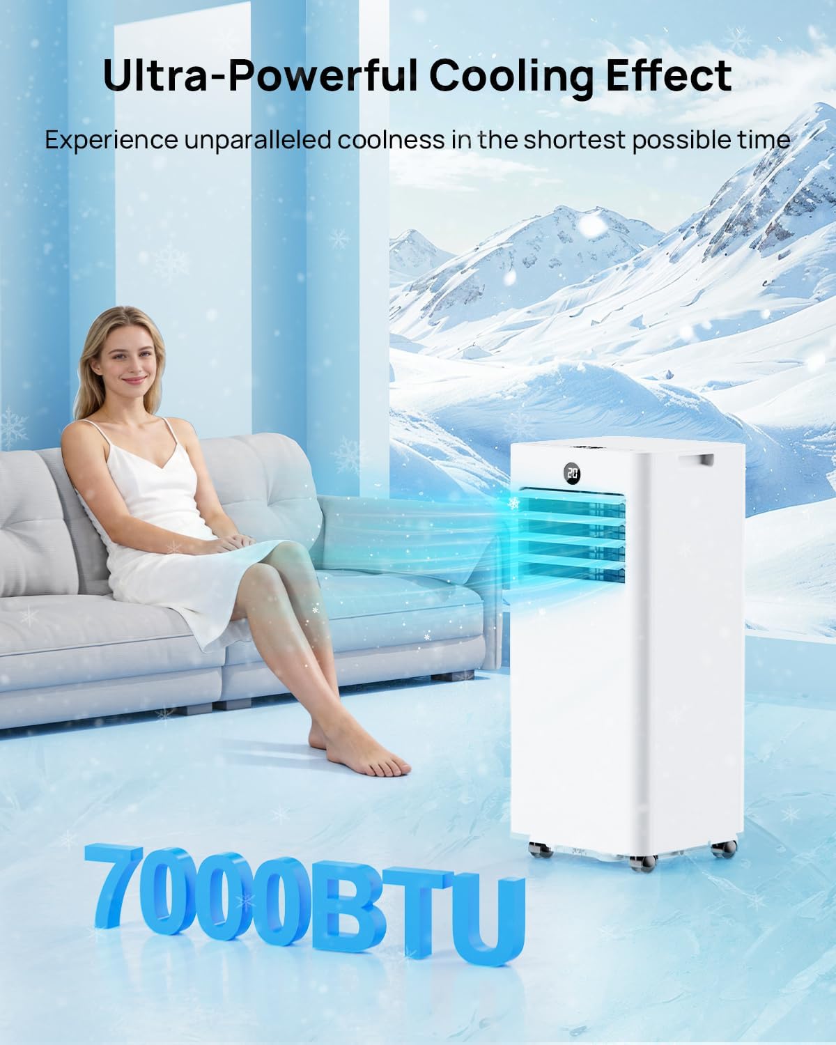 Air Conditioning Unit 7000BTU, Portable Air Conditioner with Installation Kit, 2 Control Ways, Low Energy, Timer, Digital Display, 4 IN 1 Ventilation Conditioning Cooling Fan for Home, Office, Room