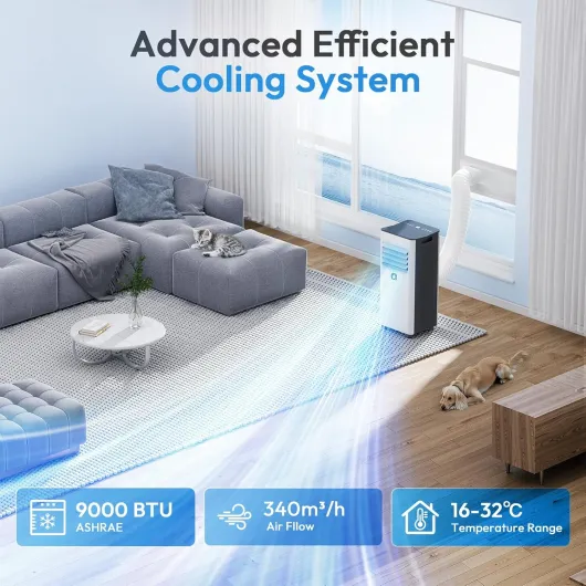 Portable Air Conditioner, 9000 BTU Air Conditioning Unit with Cooling, Fan, Dehumidifier & Sleep Mode, Air Conditioners with Window Kit and 24H Timer for Home Bedroom Office White 9000BTU-Small