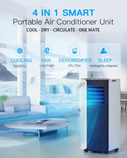 Air Conditioning Unit for Home Bedroom Office - Portable Air Conditioner 7000 BTU 4-in-1 AC with Cooling Dehumidifier Fan & Quiet Sleep Modes for Room up to 220 Sq.ft (20 m²)