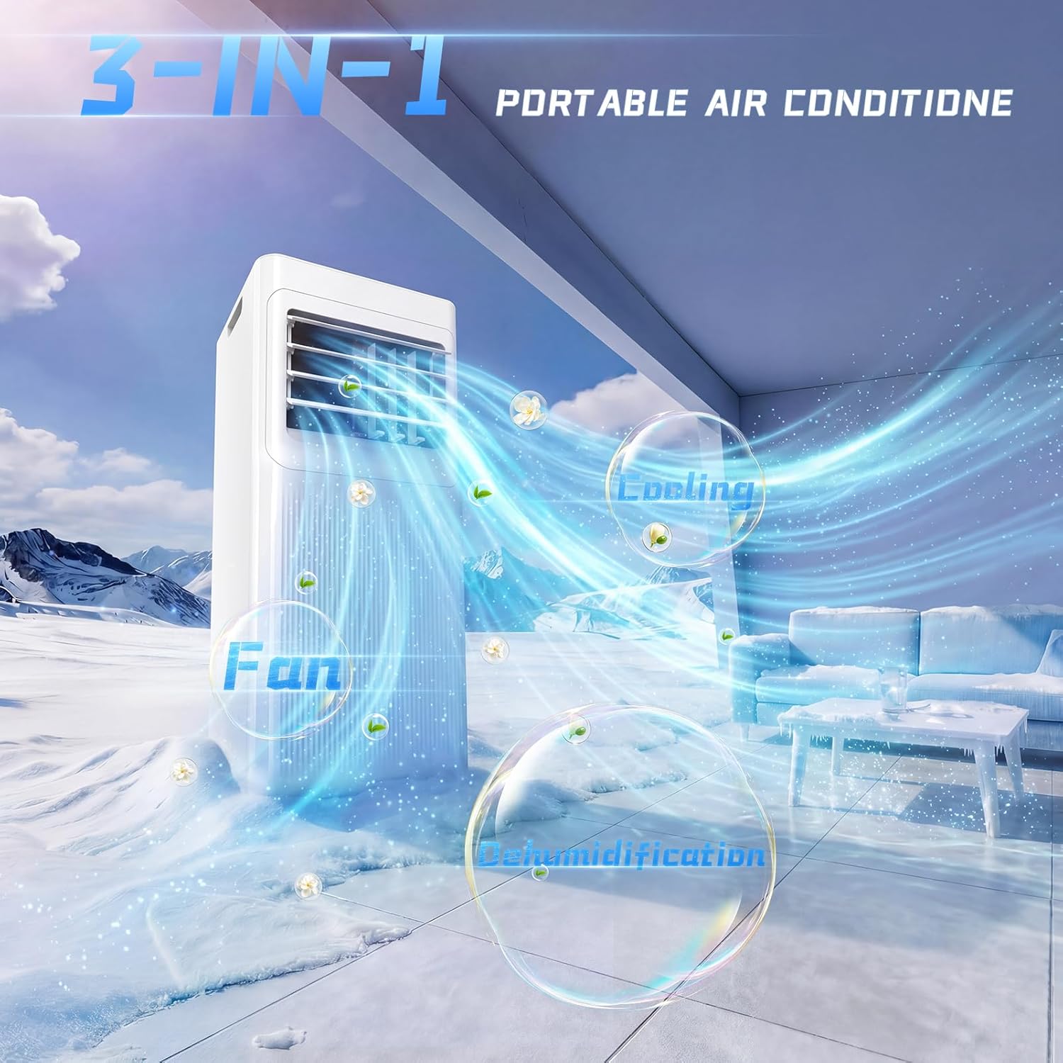 9000 BTU Air Conditioning Unit, 4-in-1 Portable Air Conditioner with Cooling, Dehumidifier, Fan, Sleep Mode, Self-Evaporation, 24H Timer for Rooms Up to 450 Sq - ft, Includes Window Seal Kit & R/C