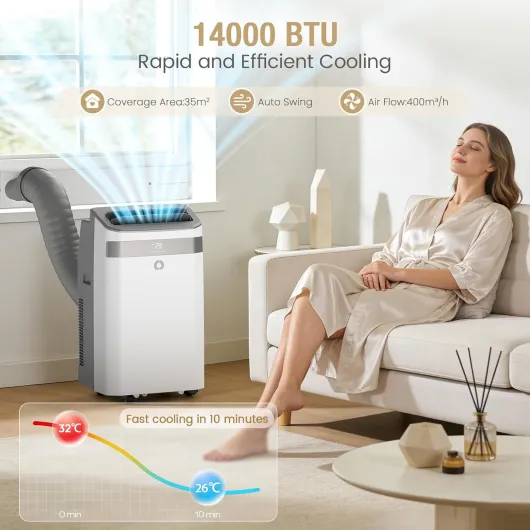 Air Conditioning Unit, 14000 BTU Portable Air Conditioner With Cooling, Fan&Dehumidify Mode, Auto Swing, Effortless Cooling-Suitable for 40 m² Large Rooms White 14000BTU-Large