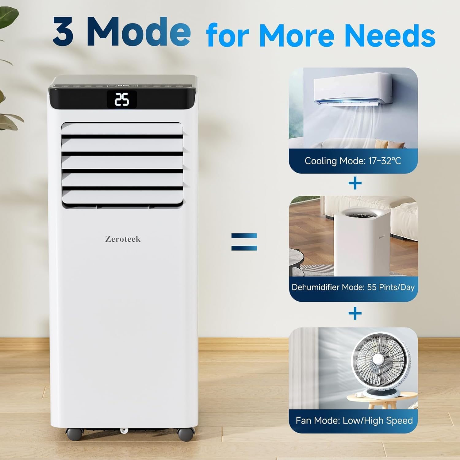 Air Conditioning Unit, 4-in-1 Powerful Portable Air Conditioner with Cooling, Dehumidifier & Fan Modes, Sleep Modes, Intuitive Display, Remote Control, 24H Timer, Window Kit, for Room Up to 269sq.ft White