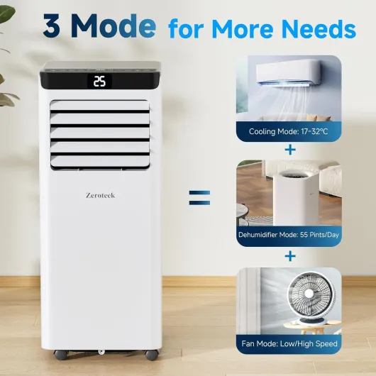 Air Conditioning Unit, 4-in-1 Powerful Portable Air Conditioner with Cooling, Dehumidifier & Fan Modes, Sleep Modes, Intuitive Display, Remote Control, 24H Timer, Window Kit, for Room Up to 269sq.ft White