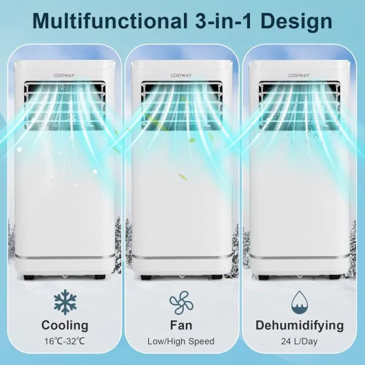 4 in 1 Portable Air Conditioner, 7000/9000 BTU Mobile Cooler, Fan and Dehumidifier with Sleep Mode, 24H Timer, 2 Fan Speed, Remote Control, LED Display, Child Lock & Window Kit (9000BTU)
