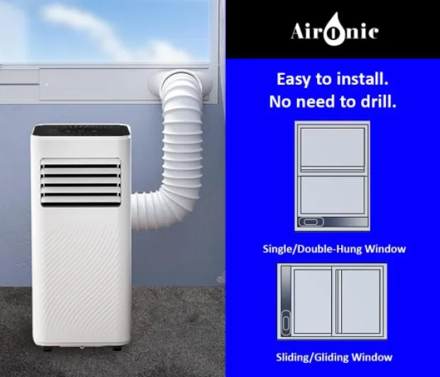 AuraHome Portable Air Conditioner 9000 BTU 4-in-1 Air Conditioner, Dehumidifier, Cooling Fan with 2 Fan Speeds, Digital Display & Remote Control, 24 Hour Timer for Rooms >215ft Window Vent Hose Kit