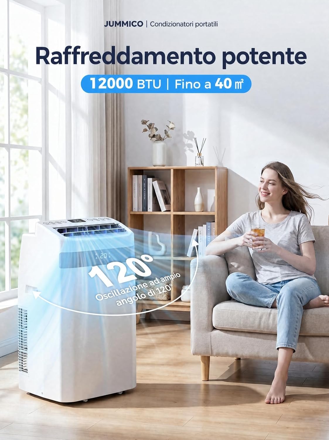 12000 BTU Portable Air Conditioner – Quiet 4-in-1 AC with Cooling, Fan, Dehumidifier & Sleep Mode - Window Kit Included - LED Display & Remote Control - For Rooms up to 40 m² Large-12k