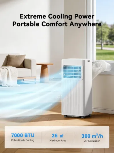 7000 BTU Portable Air Conditioner, 4-in-1 Air Conditioning Unit with Dehumidifier, Fan & Sleep Mode, Quiet 24H Timer, Cools up to 28 m² (300 sq.ft) for Bedroom Office Bright White [Energy Class A] Off White a