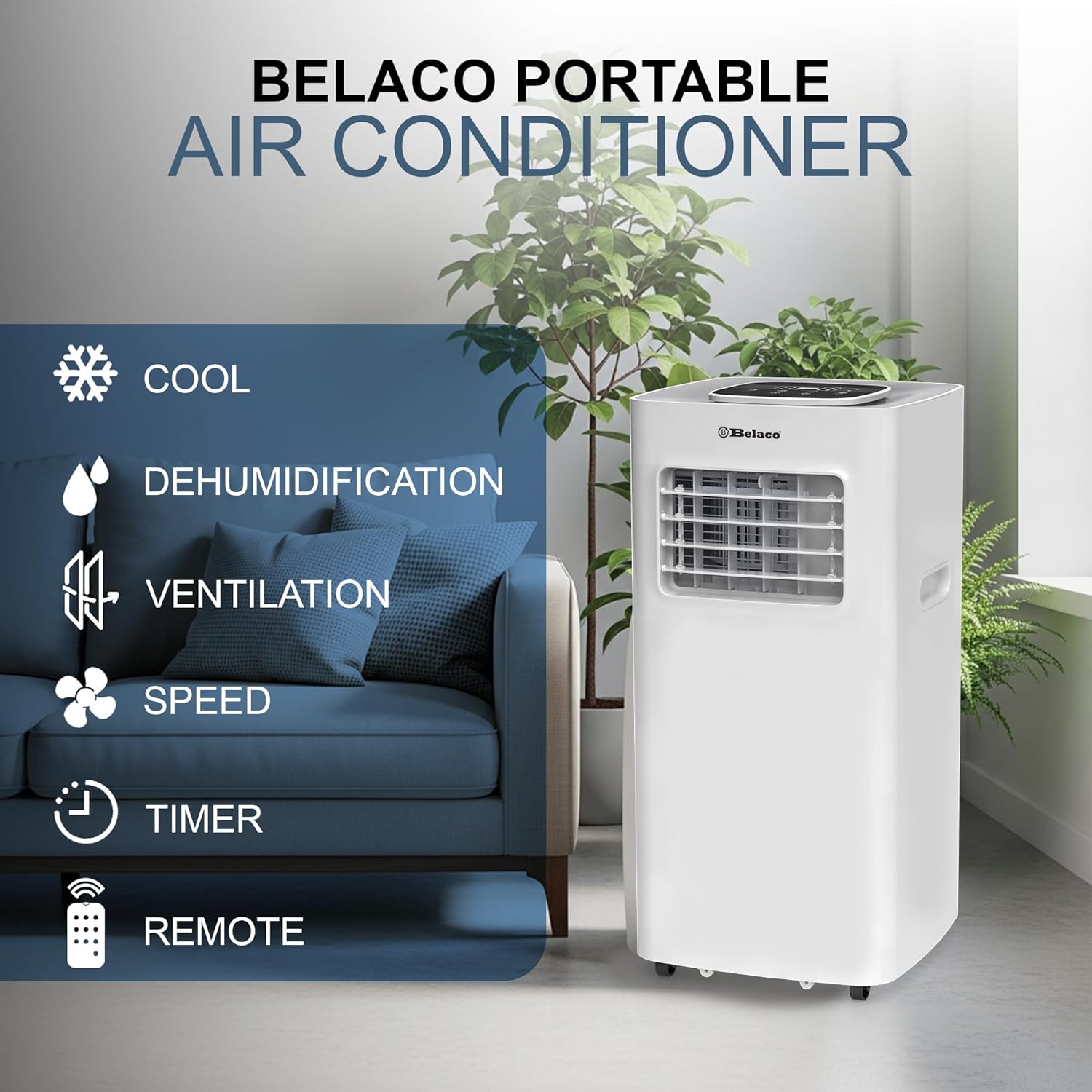 Air Conditioning Unit, Portable Air Conditioner 9000BTU 4-in1 Dehumidifier, Cooling Fan with 2 speeds, Digital & Remote Control, Dual window Kit, 24H timer, Air Conditioner for Home ACU-9000R1